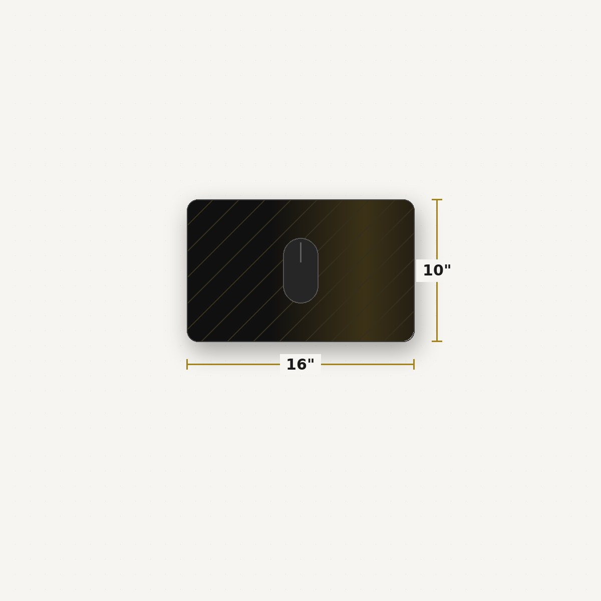 Custom 10x16 desk mat shown to scale with a mouse
