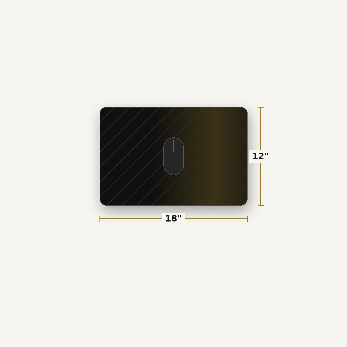 Custom 12x18 desk mat shown to scale with a mouse