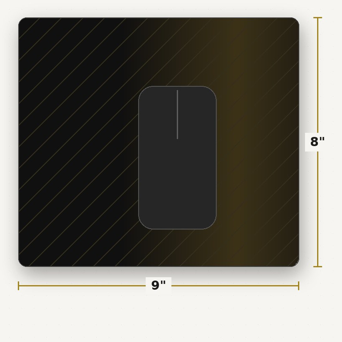 Custom 8x9 inch mouse pad shown to scale with a mouse
